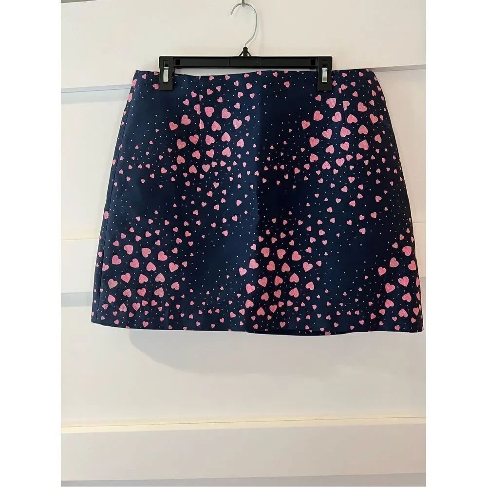 New Lilly Pulitzer Adler Skirt in True Navy and pattern Heart Jacquard